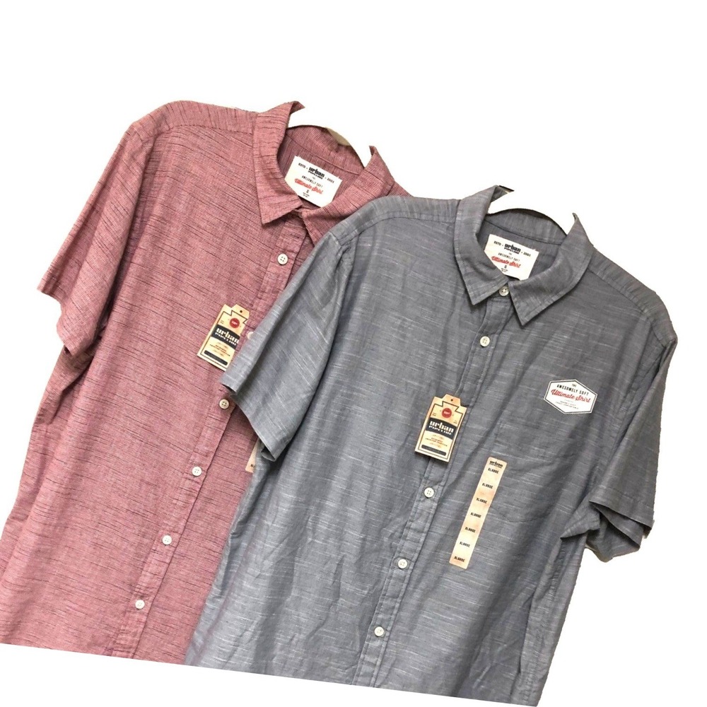 NWT‎ Lot of 2 Urban Pipeline Shirt Heather Gray Burgundy Button Up Soft Mens XL